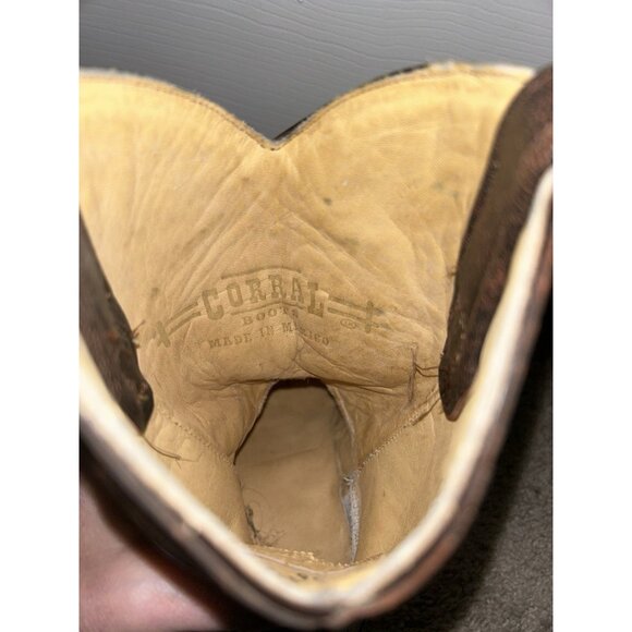 Corral Brown and Turquoise Embroidered Western Inlay Snip Toe Boots Size 6 M - Picture 10 of 10